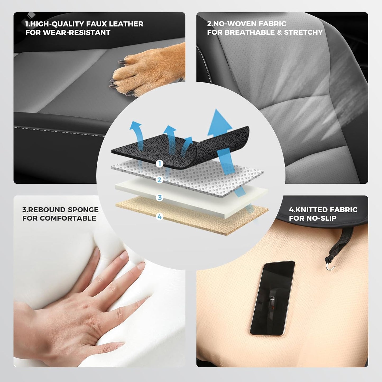 Custom Fit for Honda Pilot Seat Covers - Car Seat Covers Full Set for Pilot LX EX 2016 2017 2018 2019 2020 2021 2022 8 Seats, Leather Automotive Seat Covers, Black Grey