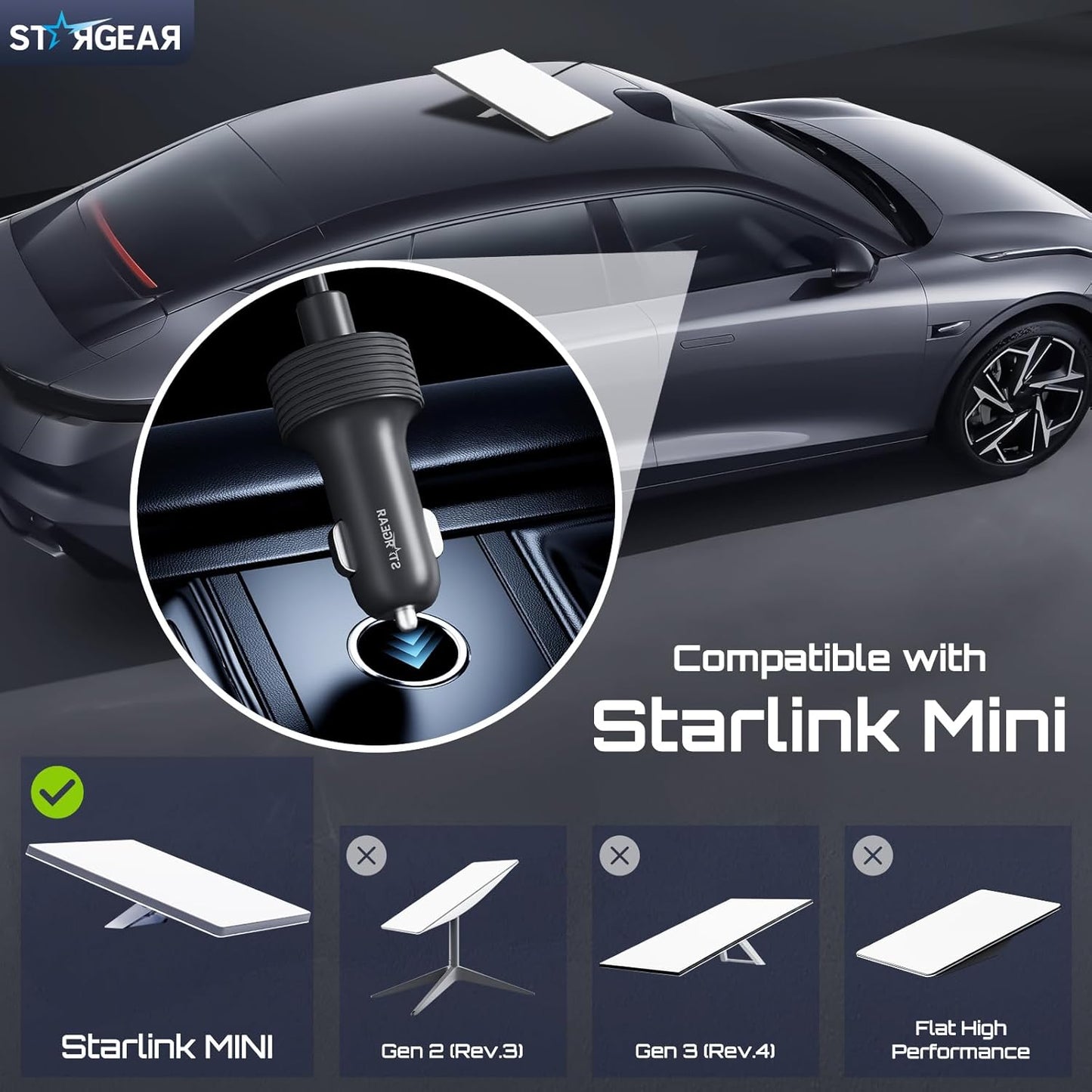 Starlink Mini Cable 12V Power Cable 3M/10FT, Starlink Mini Accessories 16AWG Cigarette Lighter to DC Cord, 12V-48V Car Charger Car Adapter