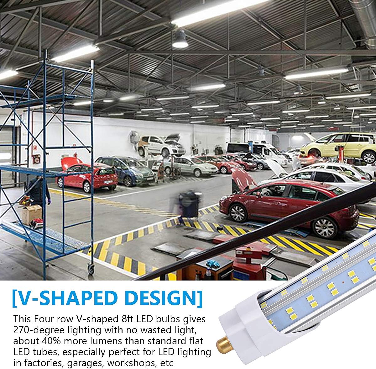 4 Pack, 120W 8ft Led Bulbs, 19500lm 6000k 8' Led Bulb, V Shaped Clear Cover T8 Led Tube Lights 8ft, T8 Led Bulbs 8 Foot, 8' Led Replacement for T8 T10 T12 F96t12 Fluorescent Tubes