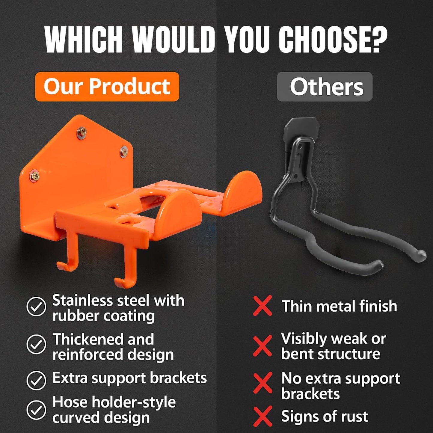 Weed Eater Hanger with Extra Hook for Harness Strap & Accessories, Heavy Duty Trimmer Rack, Wall Mount Garage Storage & Shed Organizer for Grass Trimmer, Hedge Trimmer, Leaf Blower,Multi-Purpose-1Pack