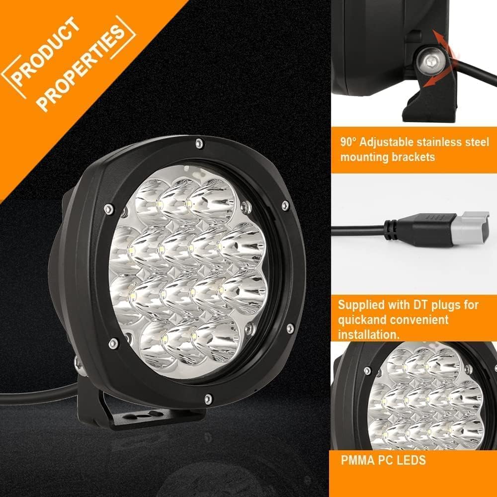 BIGLION.X 5Inch 160W Round Led Driving Lights Off Road Spot Lights Offroad Driving Light Bar 18800LM with Wiring Harness Waterproof IP69K 12V 24V for Pickup Trucks ATV UTV SUV