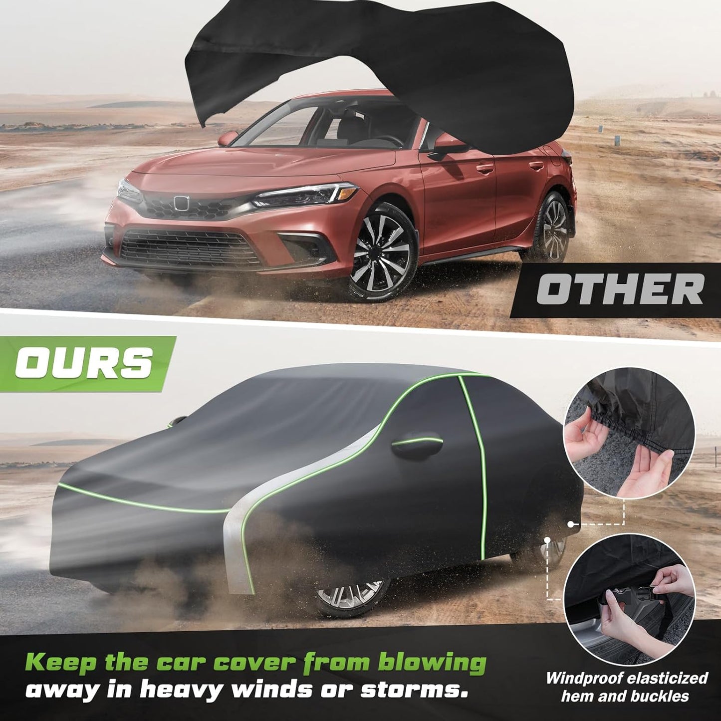 Mixsuper Liner Car Cover for Honda Civic 1991-2026, 7 Layers Waterproof Car Cover Accessories for Civic with Zipper Door, Windproof Straps, Reflective Strips, Anti-UV, All Weather