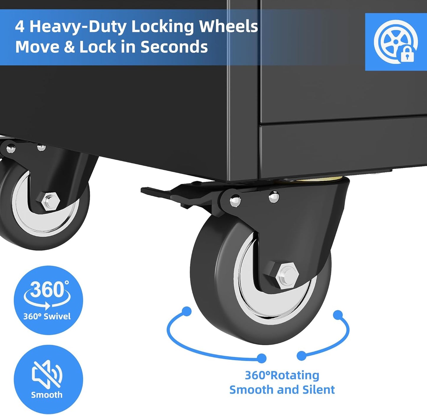 Metal Garage Storage Cabinet with Locking Doors and 2 Adjustable Shelves, Rolling Tool Storage Cabinet with 4 Wheels and 2 Drawer for Garage, Warehouse, Black, Assembly Required