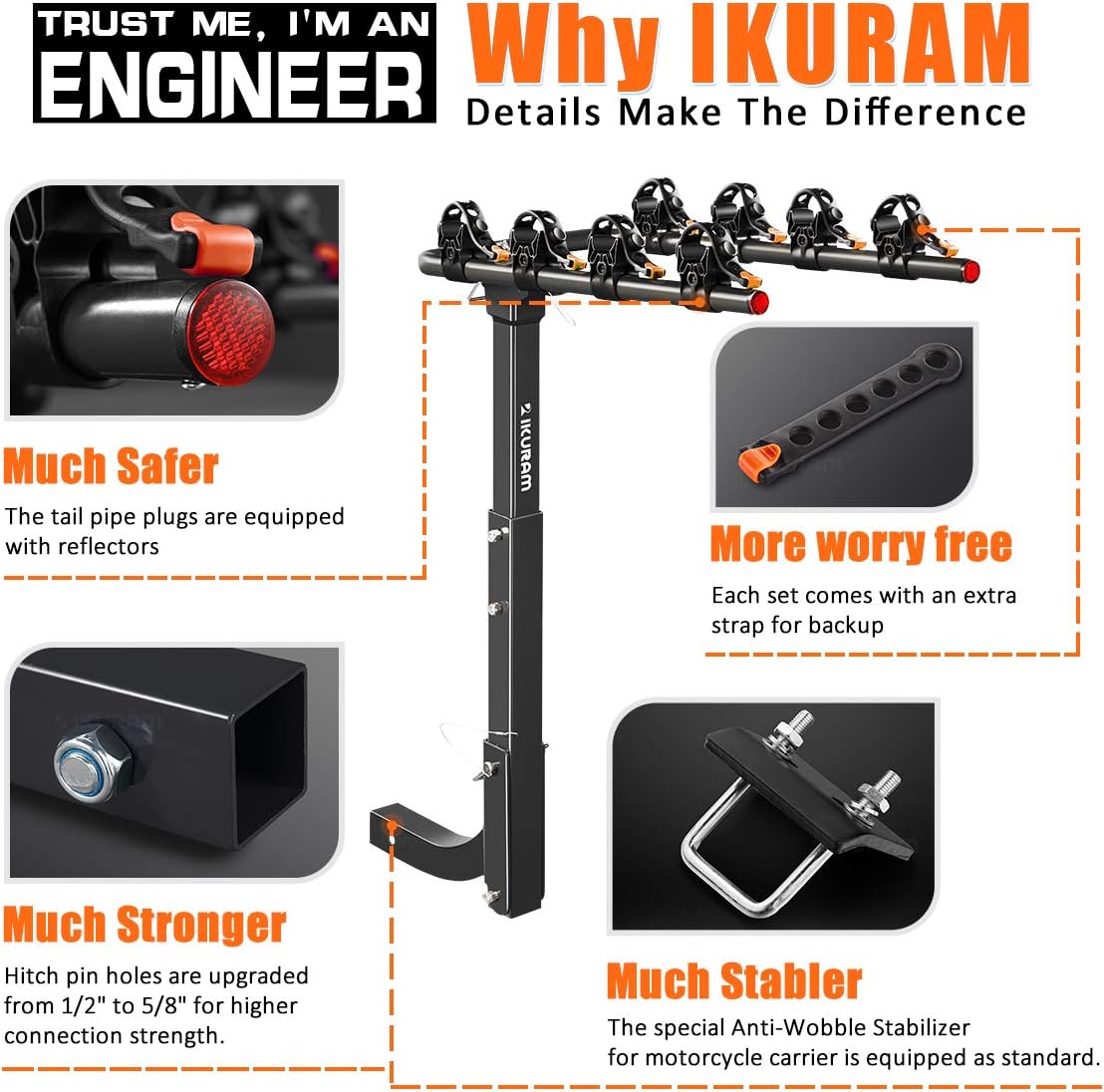 2 Bike Rack Bicycle Carrier Racks Hitch Mount Double Foldable Rack for Cars Truck SUV Fits 2" Receiver, Tie Down Strap, Anti-Rattle Hitch Tightener & Bicycle Cross-bar Adapter for Kid’s Bike