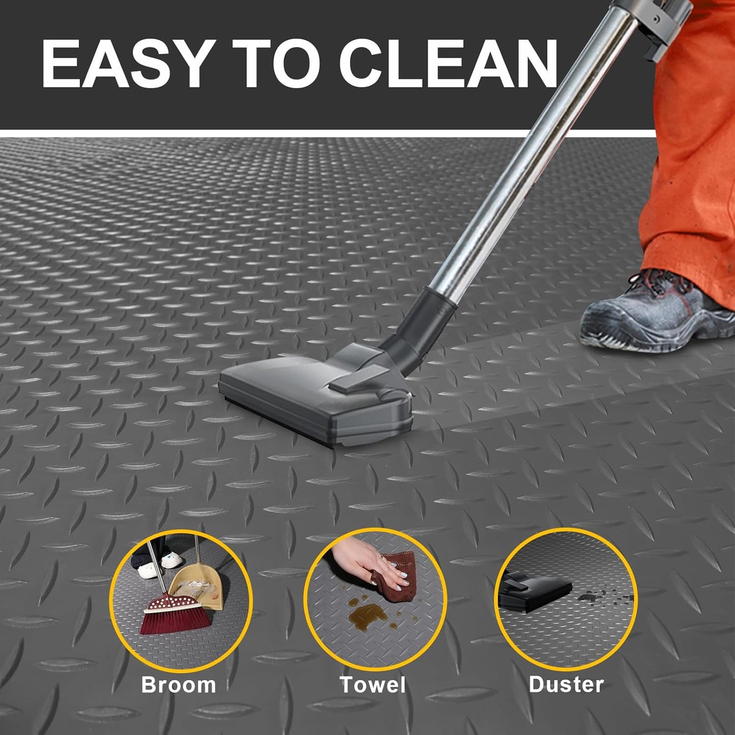 Garage Floor Mat 2.8mm Thickness PVC Garage Flooring Roll Diamond Plate Floor Mats for Garage, Workshop, Gym, Golf Cart Parking or Trailers (Grey, 7.5 x 20 FT)