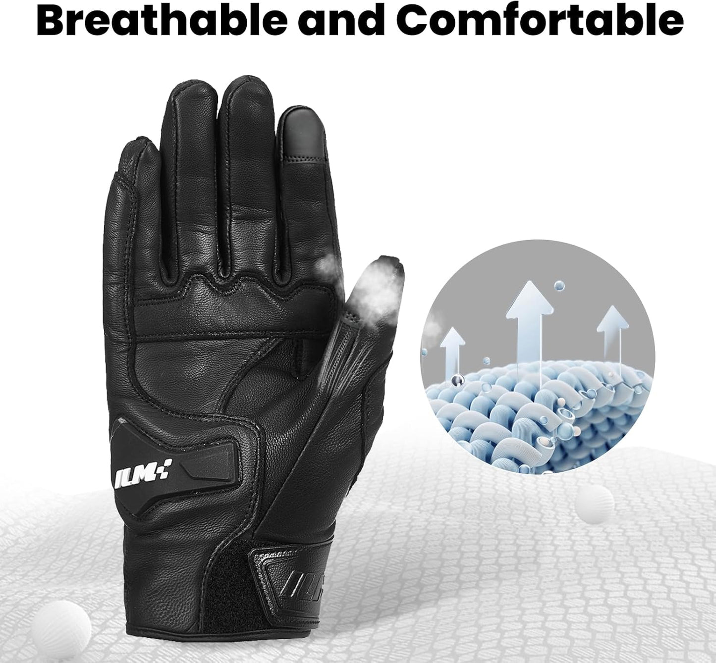 ILM Goatskin Leather Motorcycle Motorbike Powersports Racing Gloves Touchscreen for Men and Women Model DN01(S, Black Unperforated)