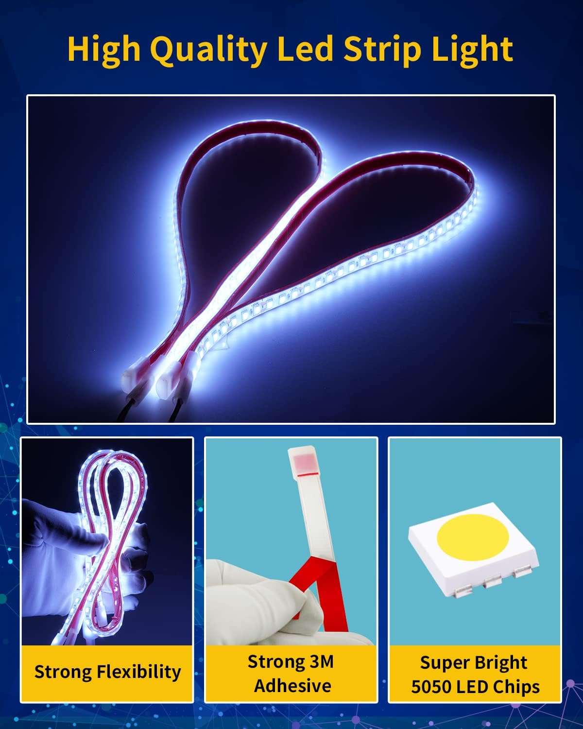 12V Car LED Strip Light,24inch Car Interior Light Strip IP68 Waterproof Cuttable for Car Motorcycles Boat Golf Cart Truck Cargo Home Decoration with Strong Nano Tape,(4PCS)