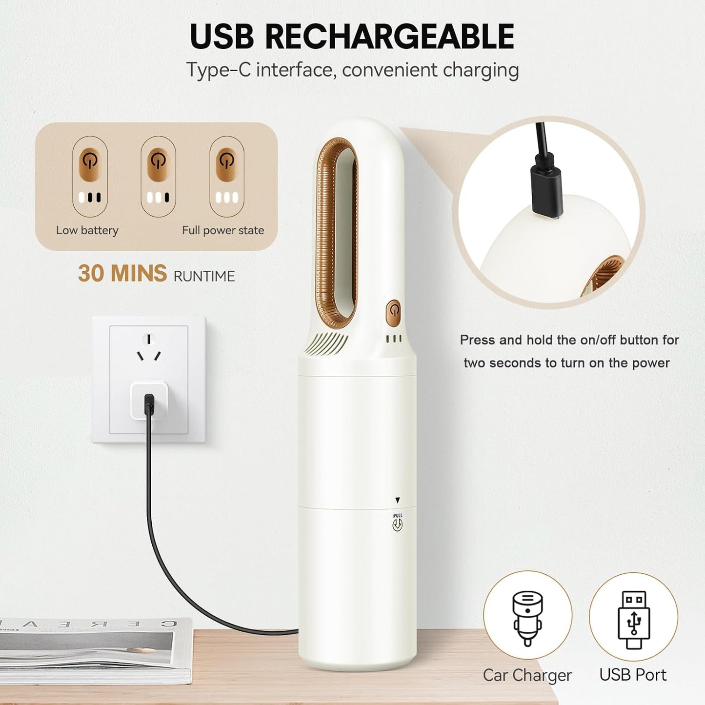 2-in-1 Mini Cordless Vacuum Cleaner, Handheld Vacuum Cleaner, USB Rechargeable Car Vacuum Portable, Quickly Dust Removal, for Hardwood Floor, Carpets, Pet Hair, Car, Office & Home Cleaning