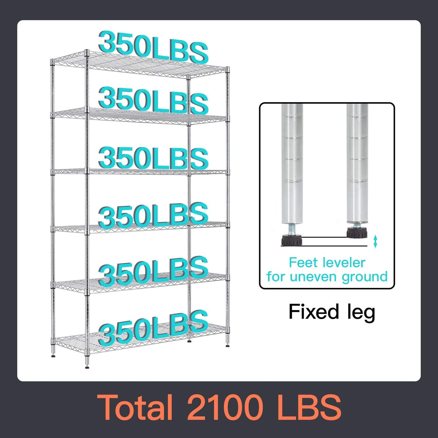 48" D×18" W×82" H Wire Shelving Unit Metal Shelf with 6 Tier Casters Adjustable Layer Rack Strong Steel for Commercial Restaurant Garage Pantry Kitchen Garage,Chrome