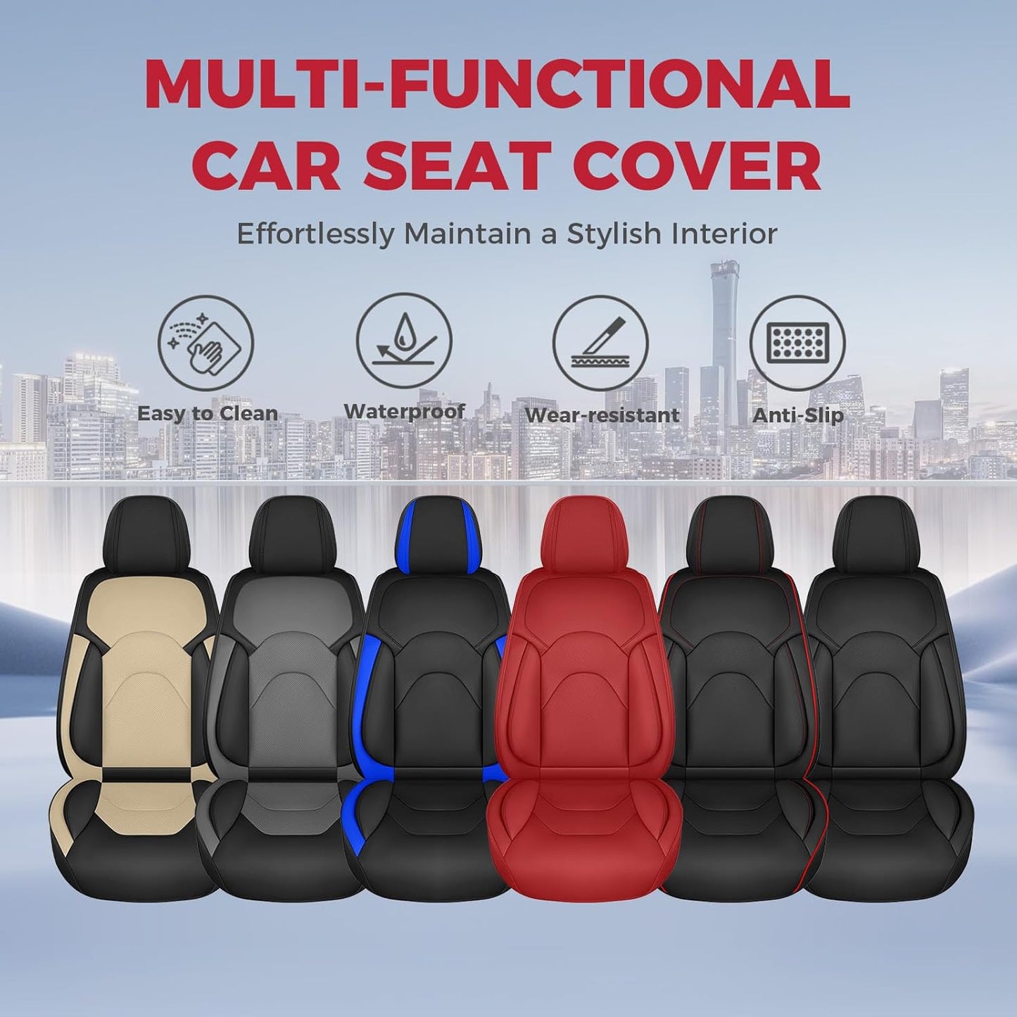 FREESOO Car Seat Covers Front Seats 2PCs,Waterproof Automotive Seat Covers, Leather Cars Interior Covers, Seats Protection Universal fit Babies & Adult (Black)