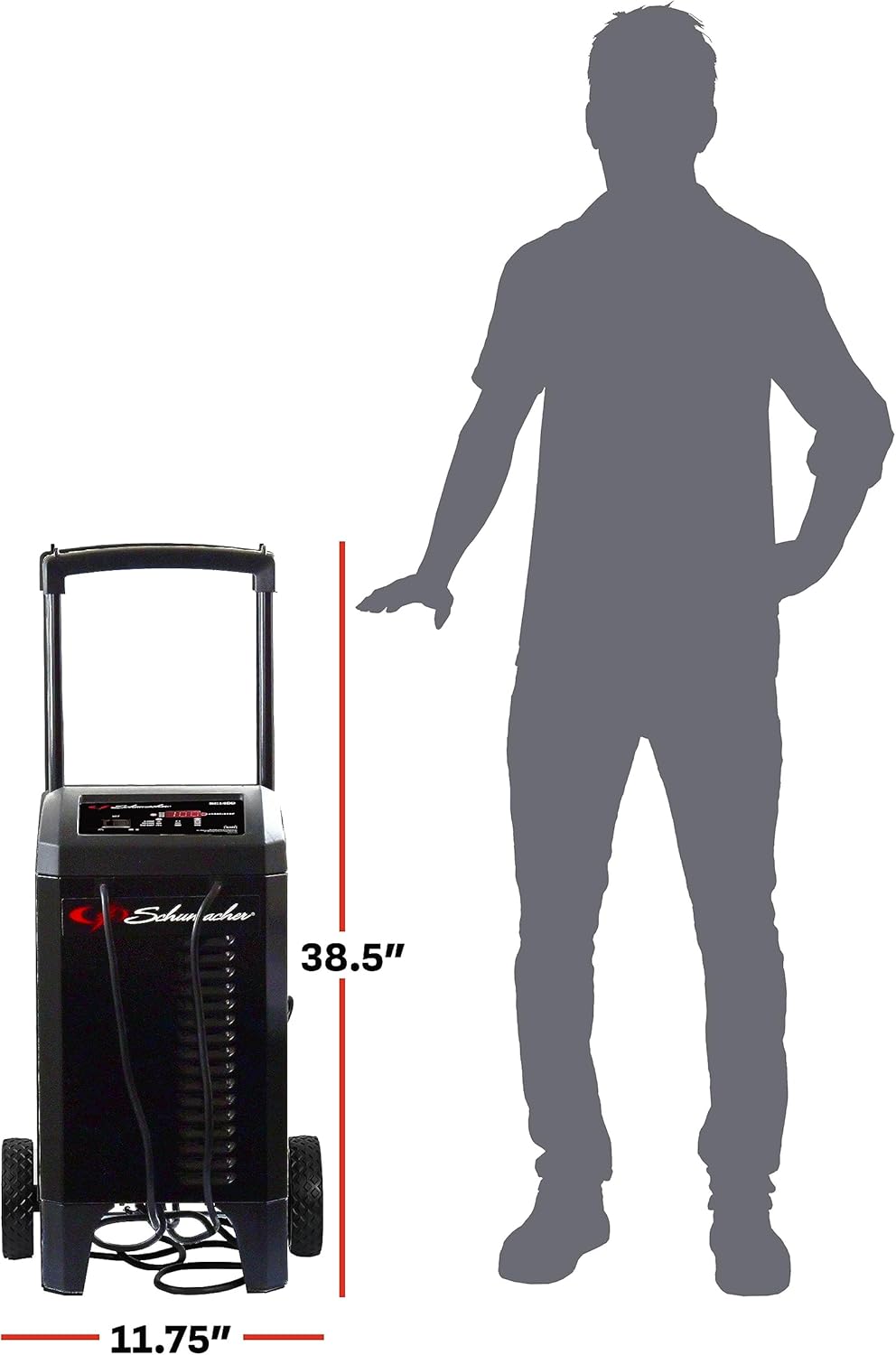 Schumacher Electric Wheeled Battery Charger and Engine Starter, SC1400, 4-in-1, Fully Automatic, 300 Cranking Amps, 60 Amp Boost Mode, 6 Volt, 12 Volt, for Car, Truck, SUV, and Marine Batteries