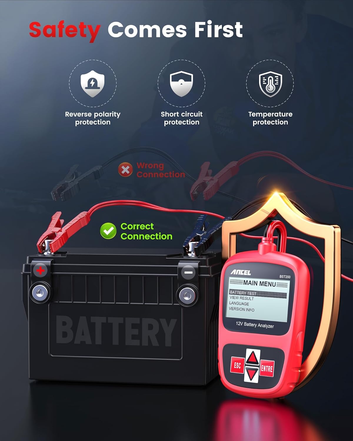 ANCEL BST200 Car Battery Tester 12V Automotive, 100-1100 CCA Battery Load Tester Tool, Auto Battery Analyzer Digital Tester for Car Truck Motorcycle SUV Boat and More