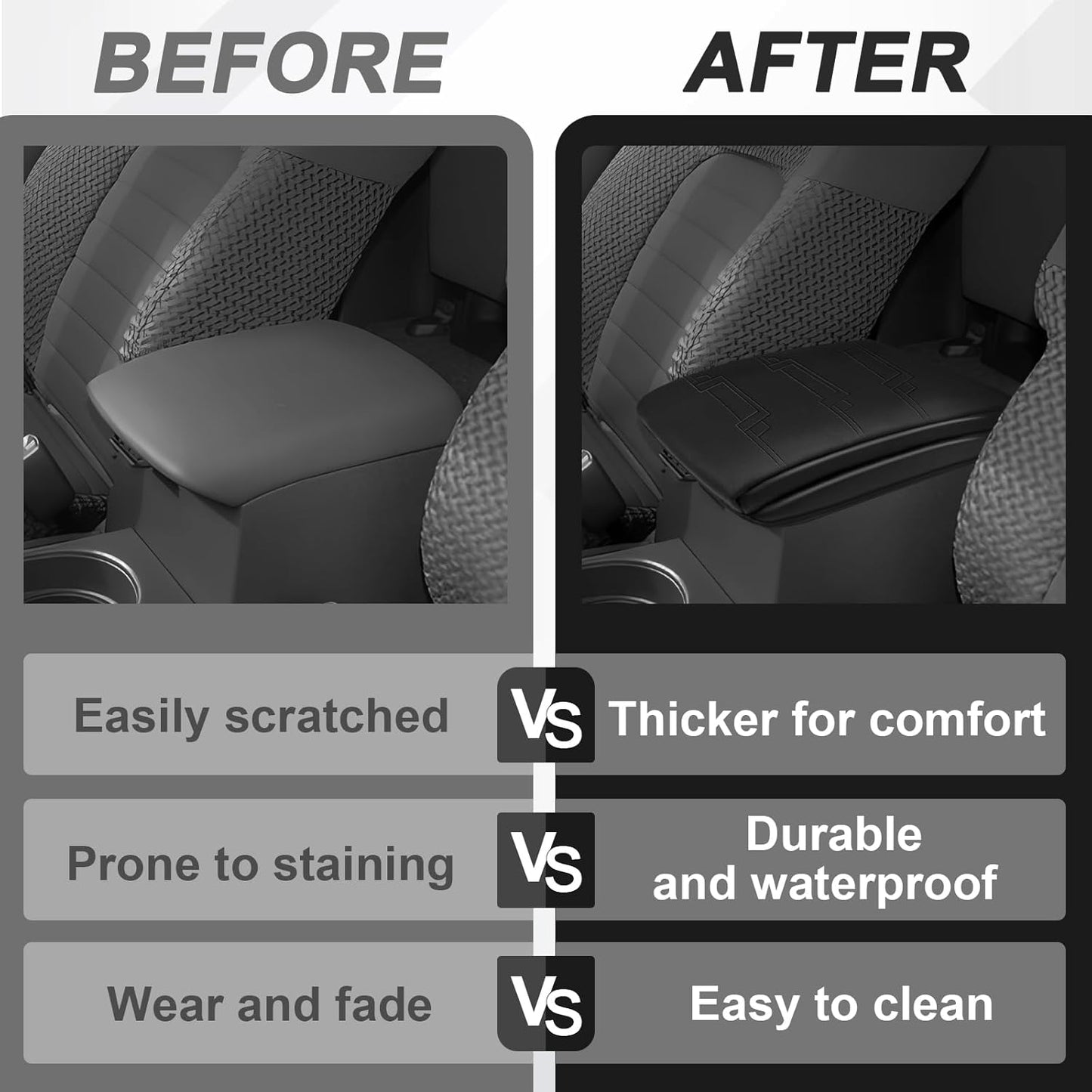 Muslogy Center Console Armrest Cover Compatible with Nissan Frontier 2005-2021 Accessories Comfort Armrest Pad Cushion Box Lid Cover Vegan Leather Protector 1-Inch Extra Thick