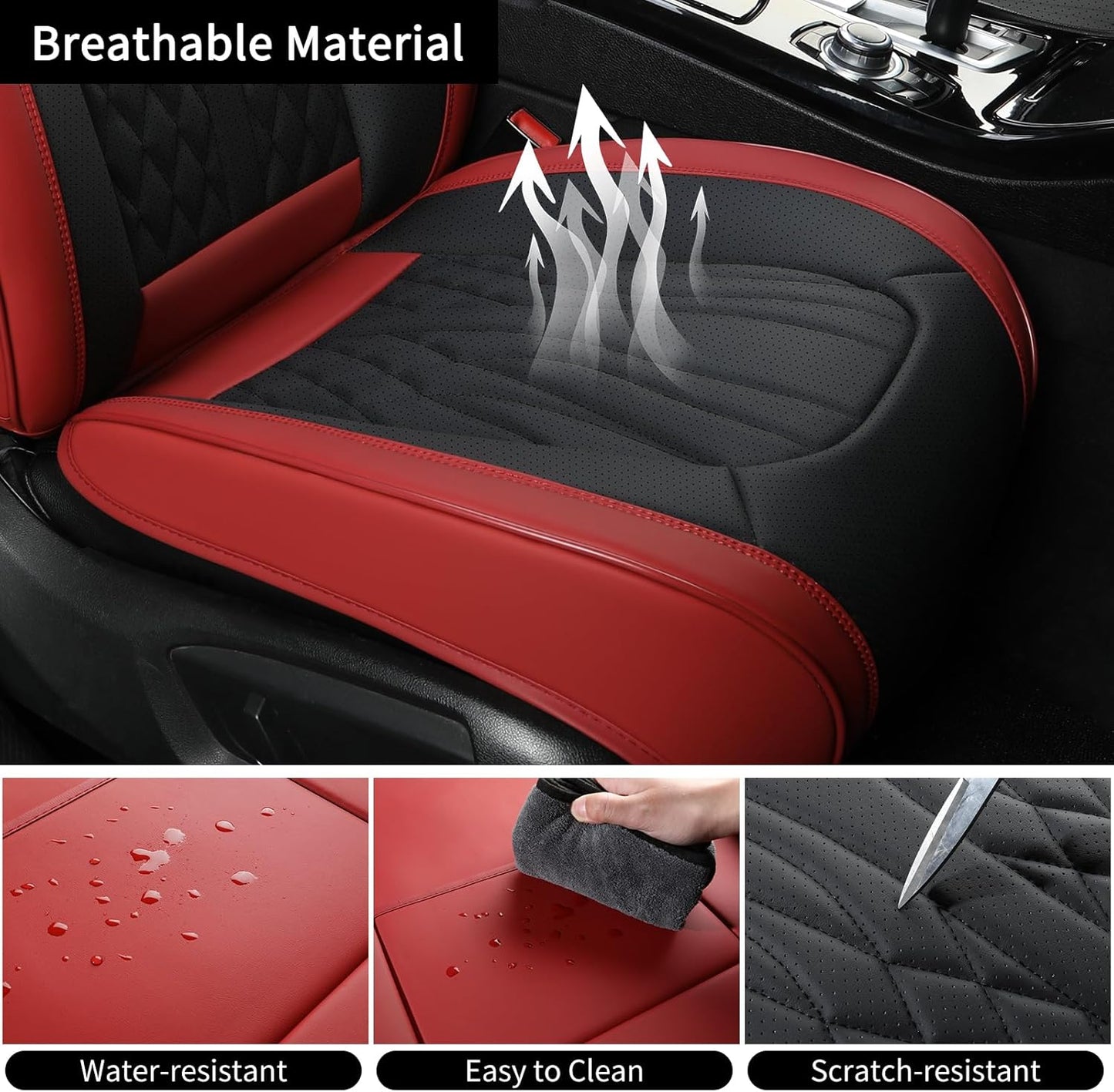 Leather Car Seat Covers,Car Seat Protector Waterproof,Seat Covers Full Set, Car Seat Protectors 5 Seats,Automotive Seat Covers Fit Most Cars Wine Red