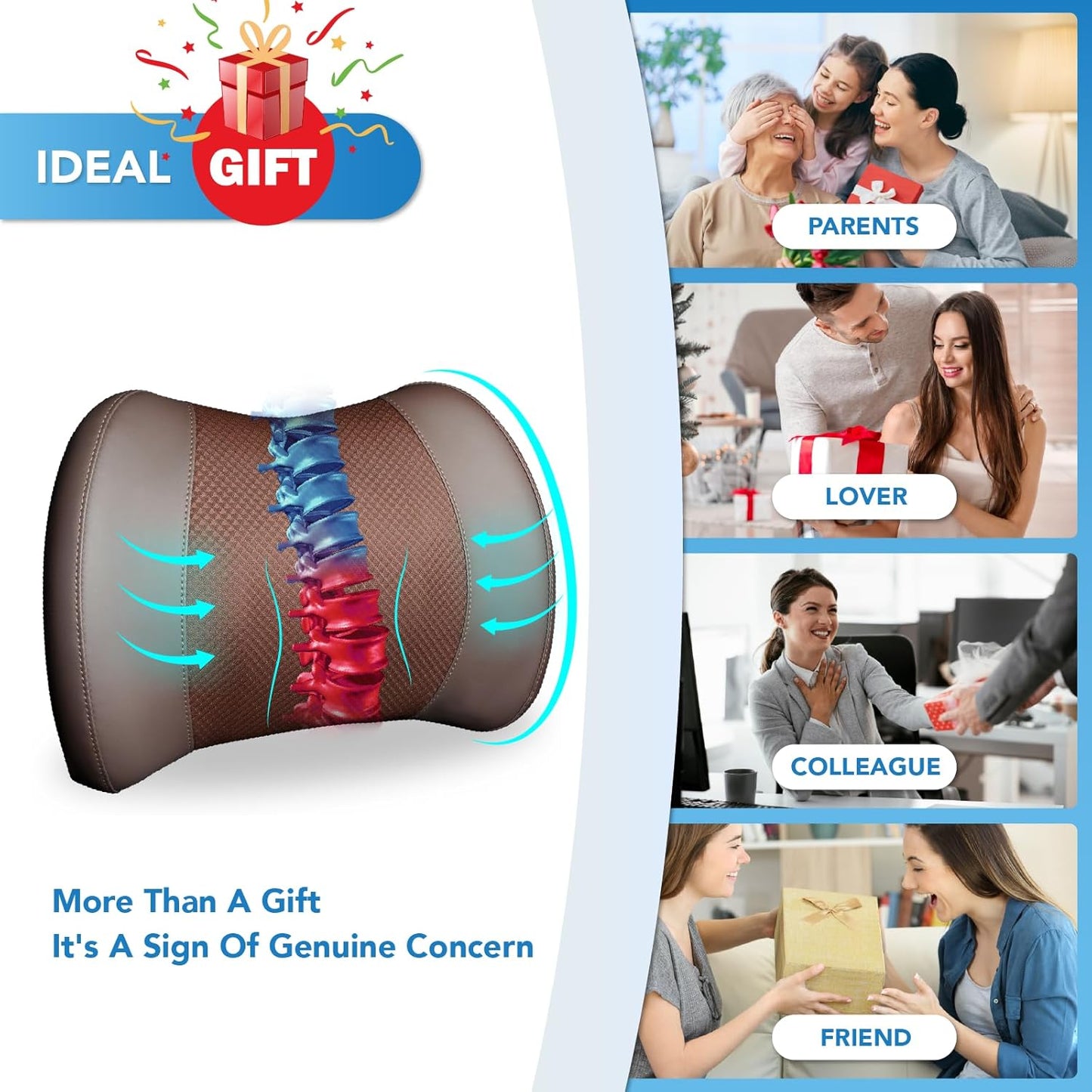 Lumbar Support Pillow for Car, Memory Foam Lumbar Pillow for Lower Back Pain Relief - Back Cushion for Driving, Chair Support for Car-Office Chair, Wheelchair - Brown