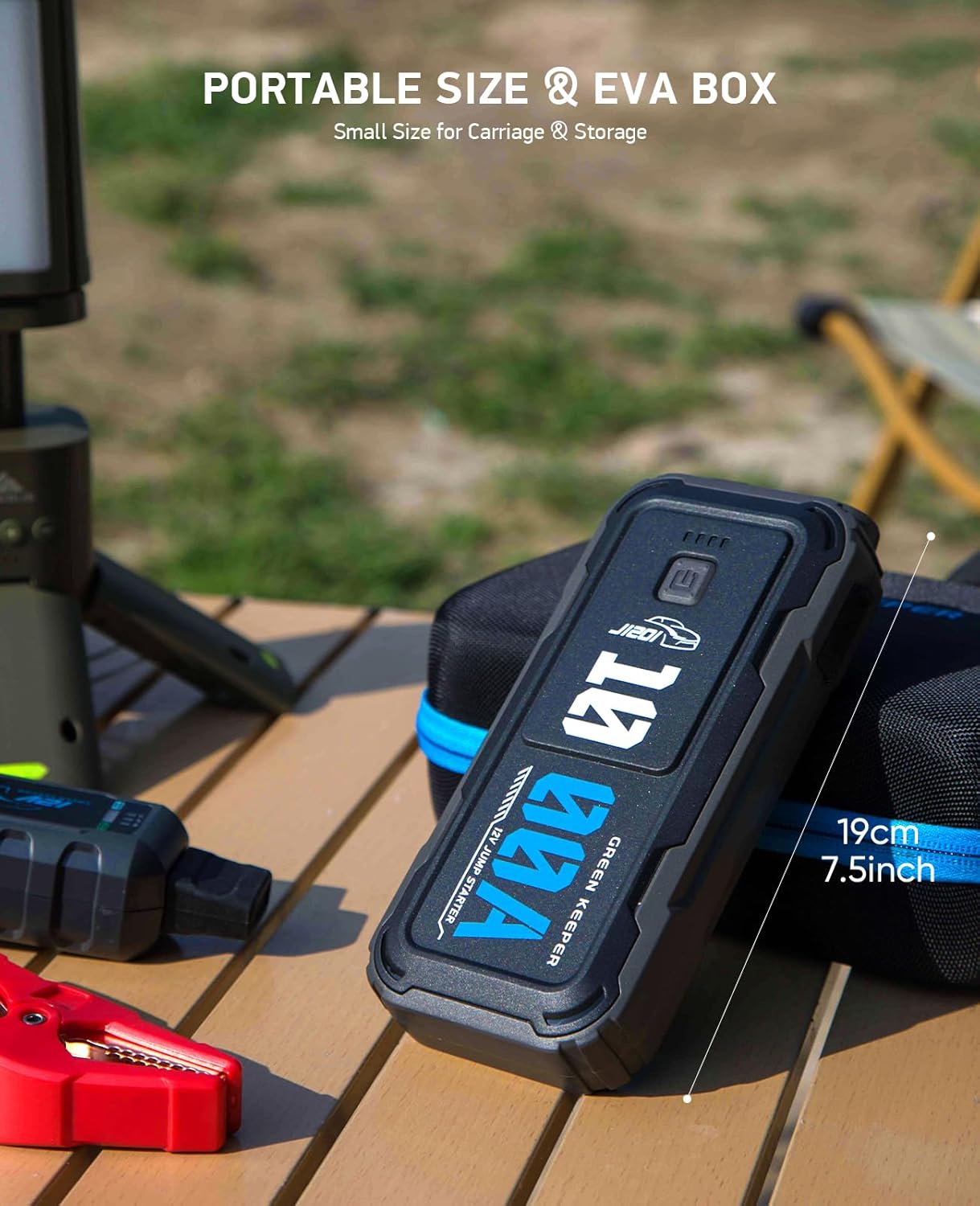 Portable Car Battery Jumper Starter 1000A Jump Box with Power Bank LED Light Protection Case for Car Emergency Kit, 12V Booster Pack Jump Starter with Heavy Duty Jump Cables, GREEN KEEPER GK-J1201