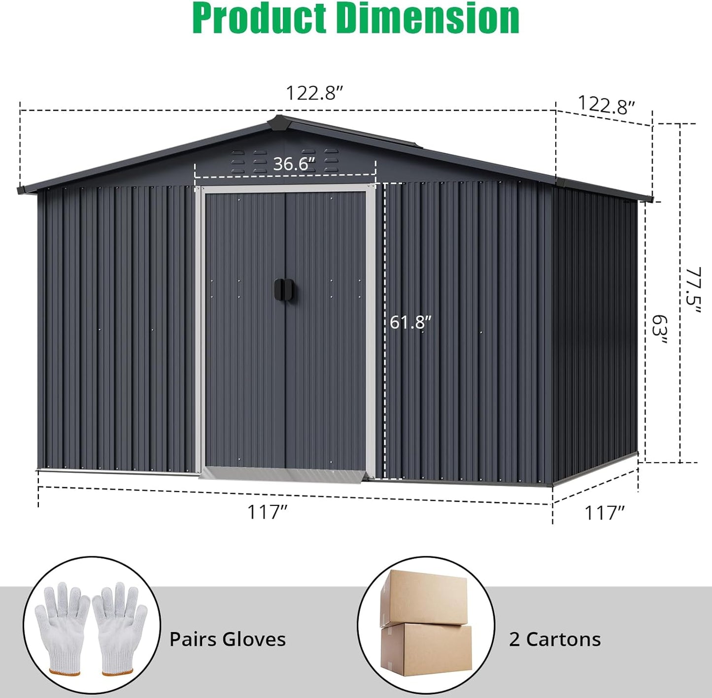 10x10 Ft Outdoor Storage Shed, Steel Utility Tool Shed with Sloped Roof & Lockable Door, Backyard Garden Patio Lawn Outdoor Shed for Organising Tools and Equipment in Yard, Garden, Grey