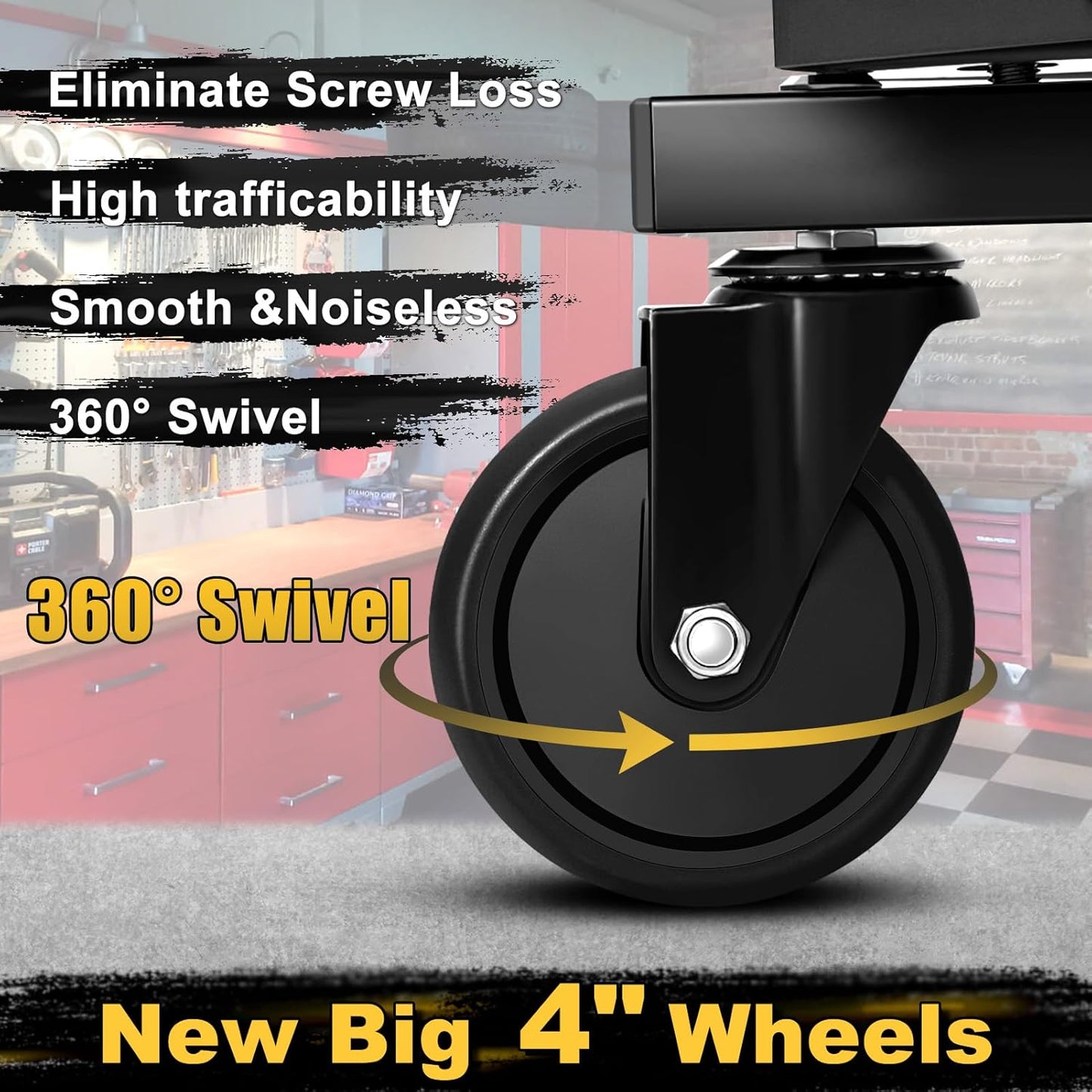 Rolling Stool with Wheels, Adjustable Height Pneumatic Garage Work Mechanic Stool Seat with Backrest, 400 LBS Capacity 360° Swivel Mechanic Crepper Chair with Tool Tray Storage, Yellow