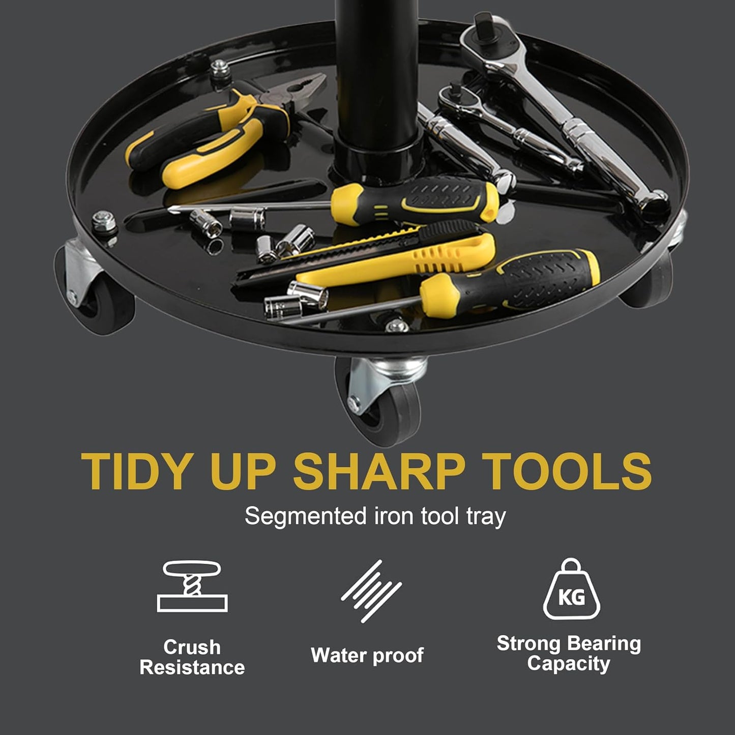 Aain Heavy Duty Adjustable Rolling Seat, with Tool Tray, 5pcs Casters, 15.3" to 20.2"
