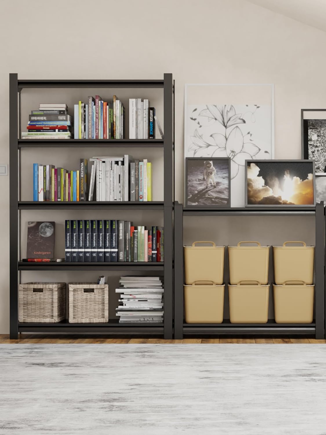 JHYKHG 72" H Storage Shelves,5-Tier Heavy Duty Garage Shelving,Adjustable Shelving Unit,Metal Shelf,Boltless Assembly Rack for Warehouse,Shed,3,000 lb Load,20 x 48 x 72 Inches,Black