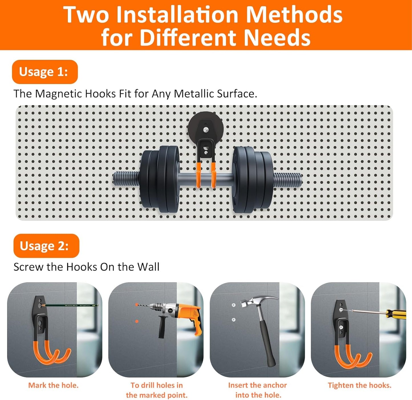 ENUODA Strong Magnetic Hooks Heavy Duty - Garage Hooks Rare Earth Magnet Hook for Hanging Garden Tools, Drill, Hose, Broom, Cabinet, Tool Chest, Van, Container, Pegboard, 4 PCS