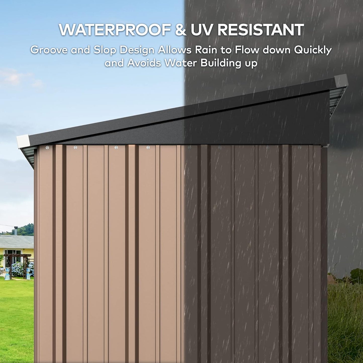 Gizoon 5' x 3' Outdoor Storage Shed with Singe Lockable Door,Galvanized Metal Shed with Air Vent Suitable for The Garden,Tiny House Storage Sheds Outdoor for Backyard Patio Lawn-Brown