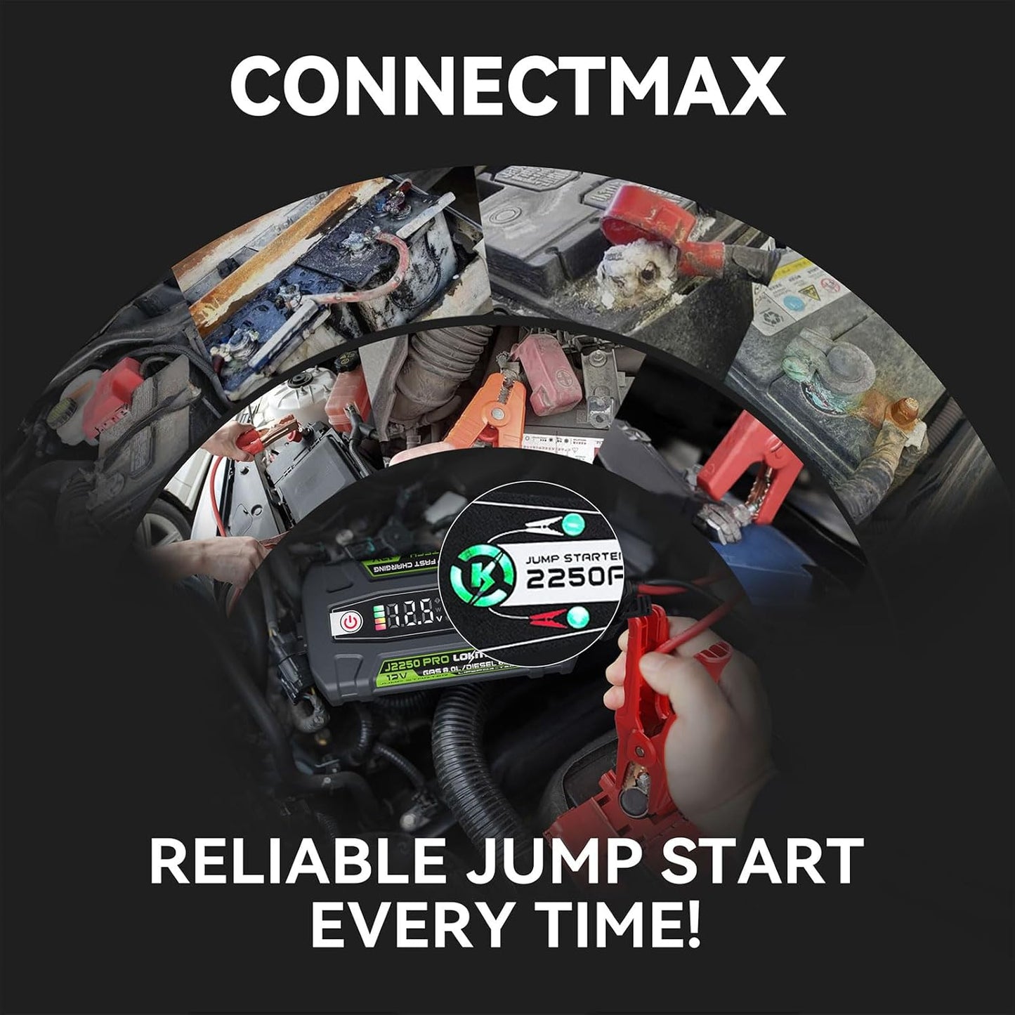 J2250 PRO Jump Starter with ConnectMax, 2250A LiFePO4 Car Starter Battery for 8.0L Gas and 6.0L Diesel Engines, Jump Pack with 60W Two-Way Fast Charging, Super-Safe and 2000 Cycle Life