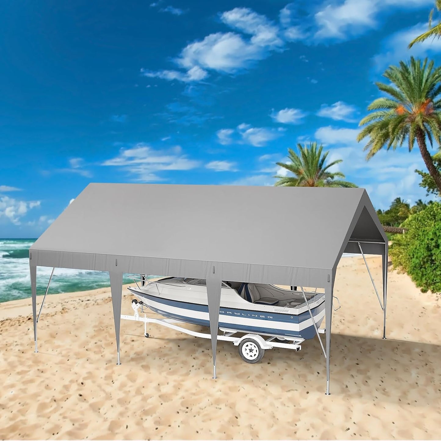 13x20ft Heavy Duty Carport Outdoor Car Canopy UV Resistant Waterproof Party Tent All-Season Portable Garage Gazebo Shelter for Car, Storage Shed (Gray)