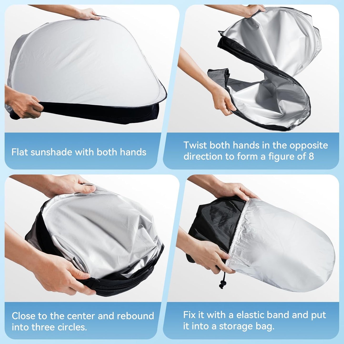 Car Windshield Sun Shade, 300T Thickened Car Window Shades Heat Reflective Interior Cool, Universal Fit for Most Cars SUVs Trucks, Foldable & Portable Design (L (57" × 31"))