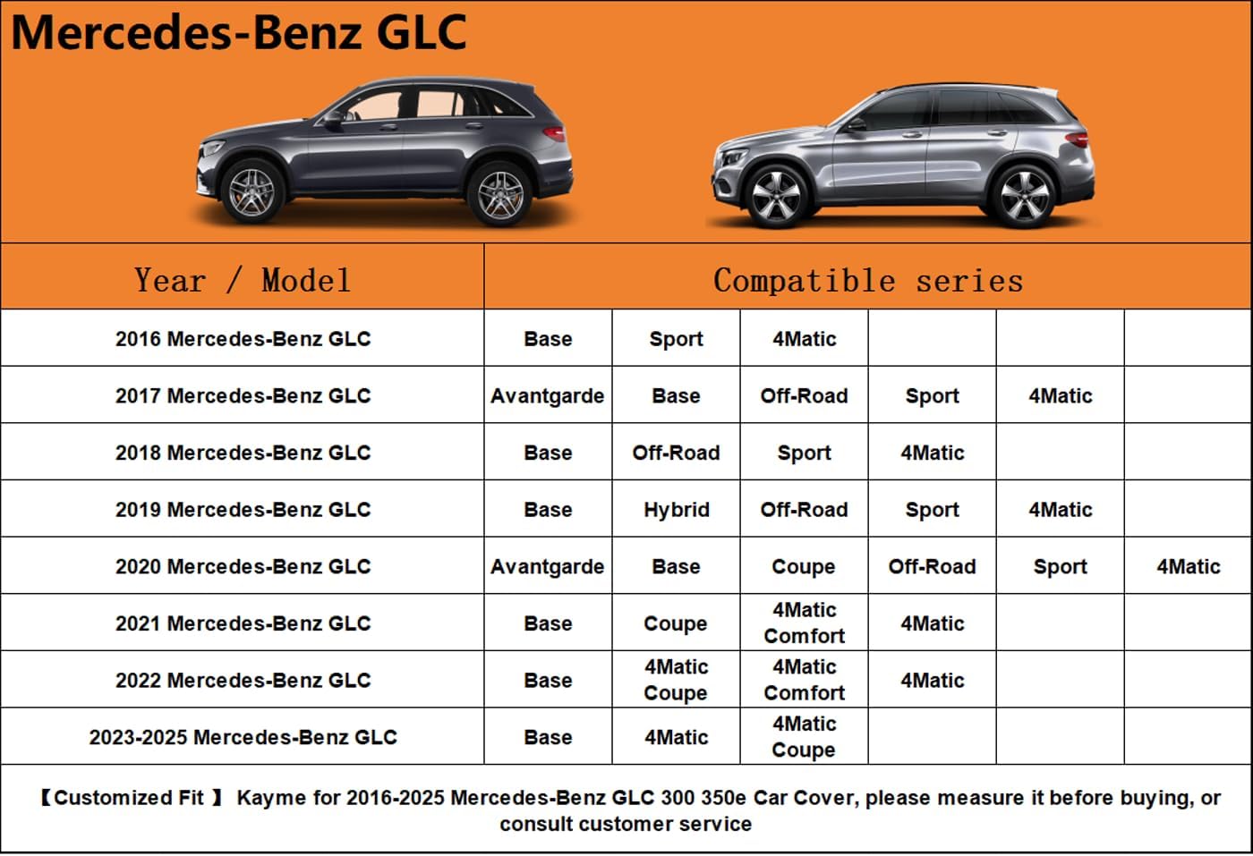 Kayme 6 Layers SUV Car Cover Custom Fit for Mercedes Benz GLC 300 350e(2016-2025) Waterproof All Weather for Automobiles, Outdoor Full Cover Rain Sun UV Protection.Silver