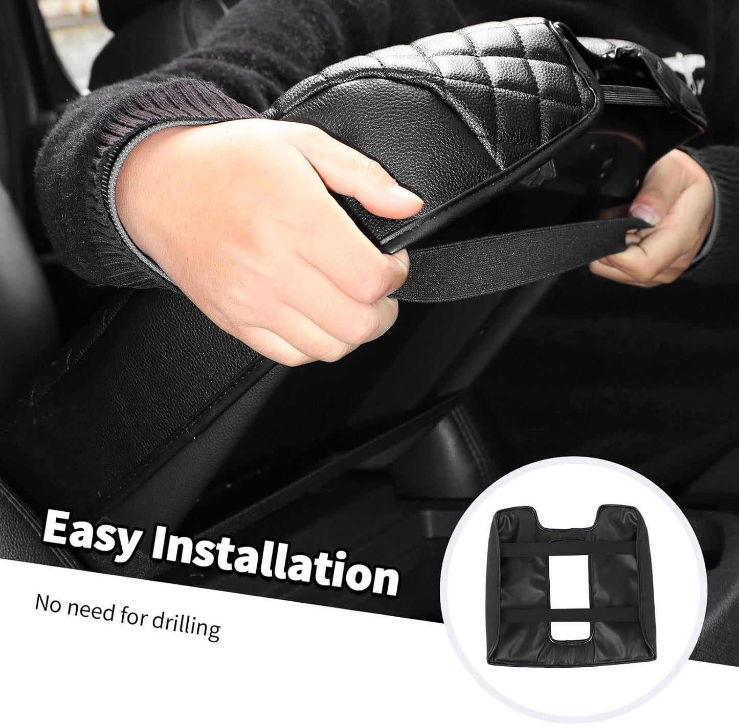 Jimen Car Center Console Cover Pad Fit for Chevy Silverado/Avalanche/Tahoe/Suburban 2007-2013, Leather Armrest Cover Fit for GMC Yukon 2007-2013 (Black)