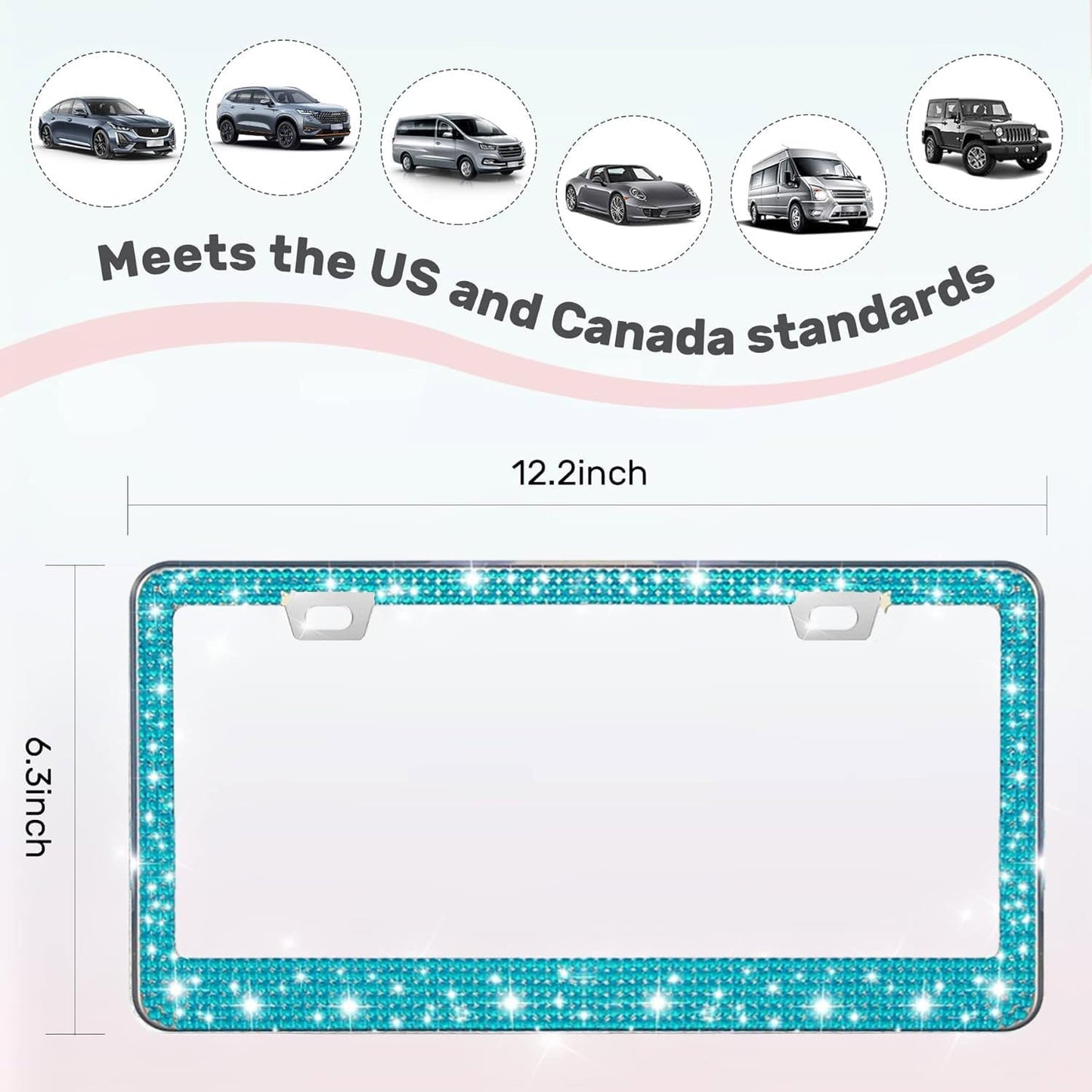 2 Pack License Plate Frames for Women, Sparkly Rhinestone Diamond Car Accessories with Glitter Crystal Caps (Blue(2PCS))