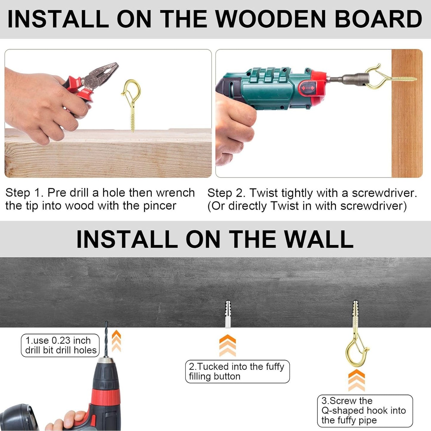 36 PCS Q-Hanger Hooks, Screw Hooks for Outdoor String Lights, Safety Buckle Design Cup Eye Hook for Hanging Christmas Lights, Plants, Mounted on Wall Ceiling, Include 1 Wing Nut Driver, Gold