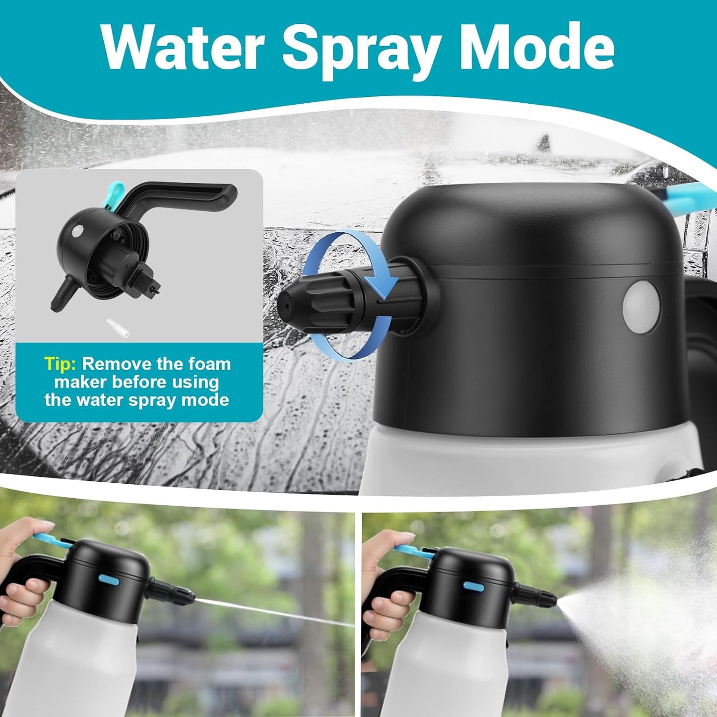 Electric Foam Sprayer Car Wash, 60PSI Foam Sprayer Auto Pressurized with 2 Nozzles(Foam/Water Stream), Built-in 7.4V Pump, 2x2000mAh Battery, for Car Wash, Window Cleaning, Garden&Home Use-68oz/2L