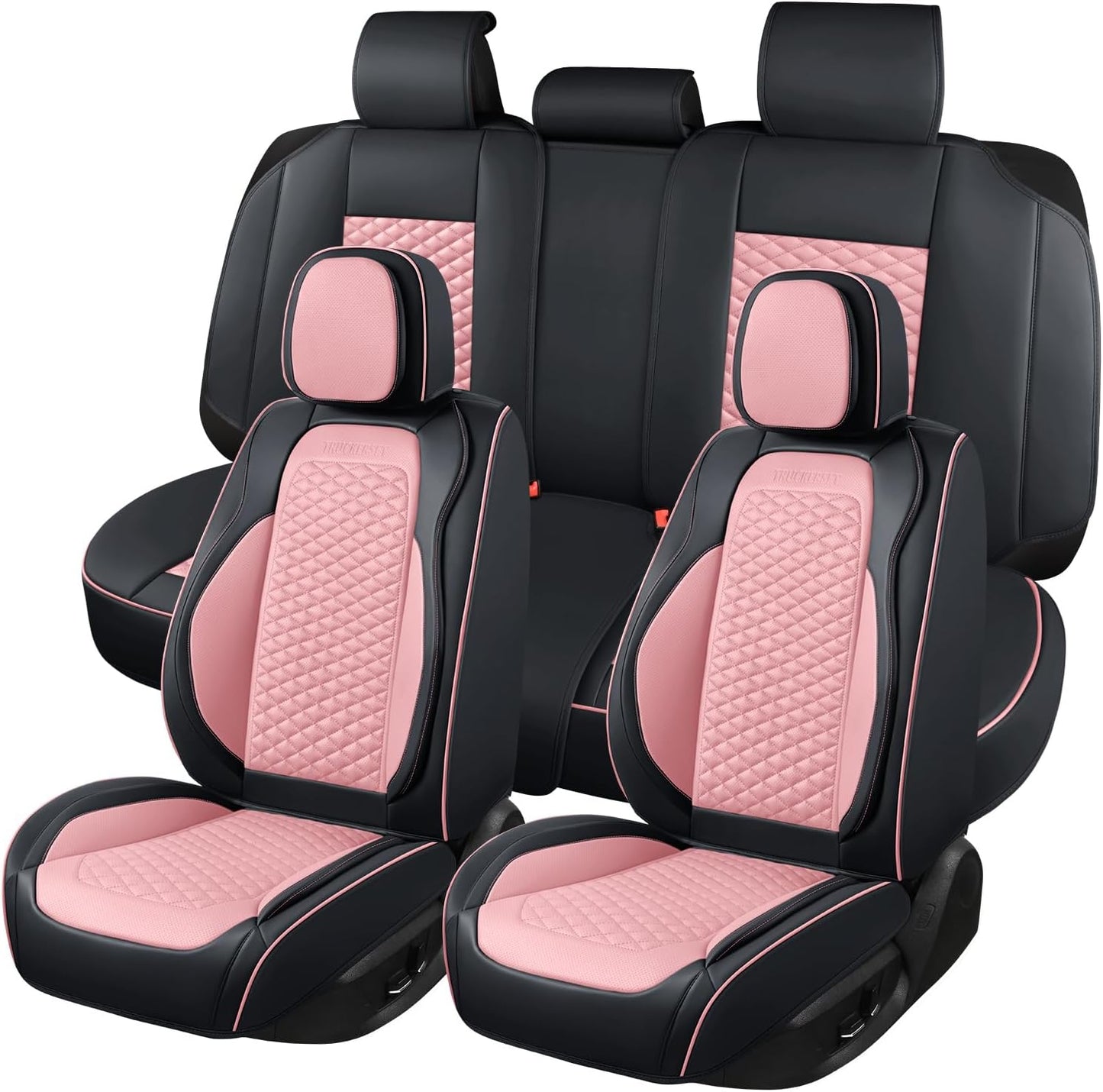 Seat Covers for Cars Full Set, Leather Seat Covers 2 Pack, Breathable Leather Materials, Suitable for SUV/Truck/Sedan/Automotive (Pink, 5 Piece)