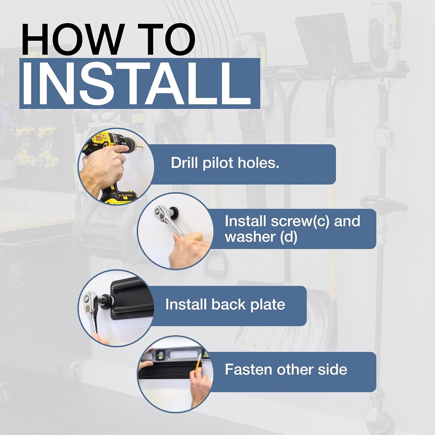 StoreYourBoard 64" Modular Garage Garden Tool Organizer Wall Mount – Heavy Duty Garden Tool Rack for Garage Organization and Storage, Wall Tool Organizer for Shovels, Rakes, Yard Tools, Holds 600 lbs