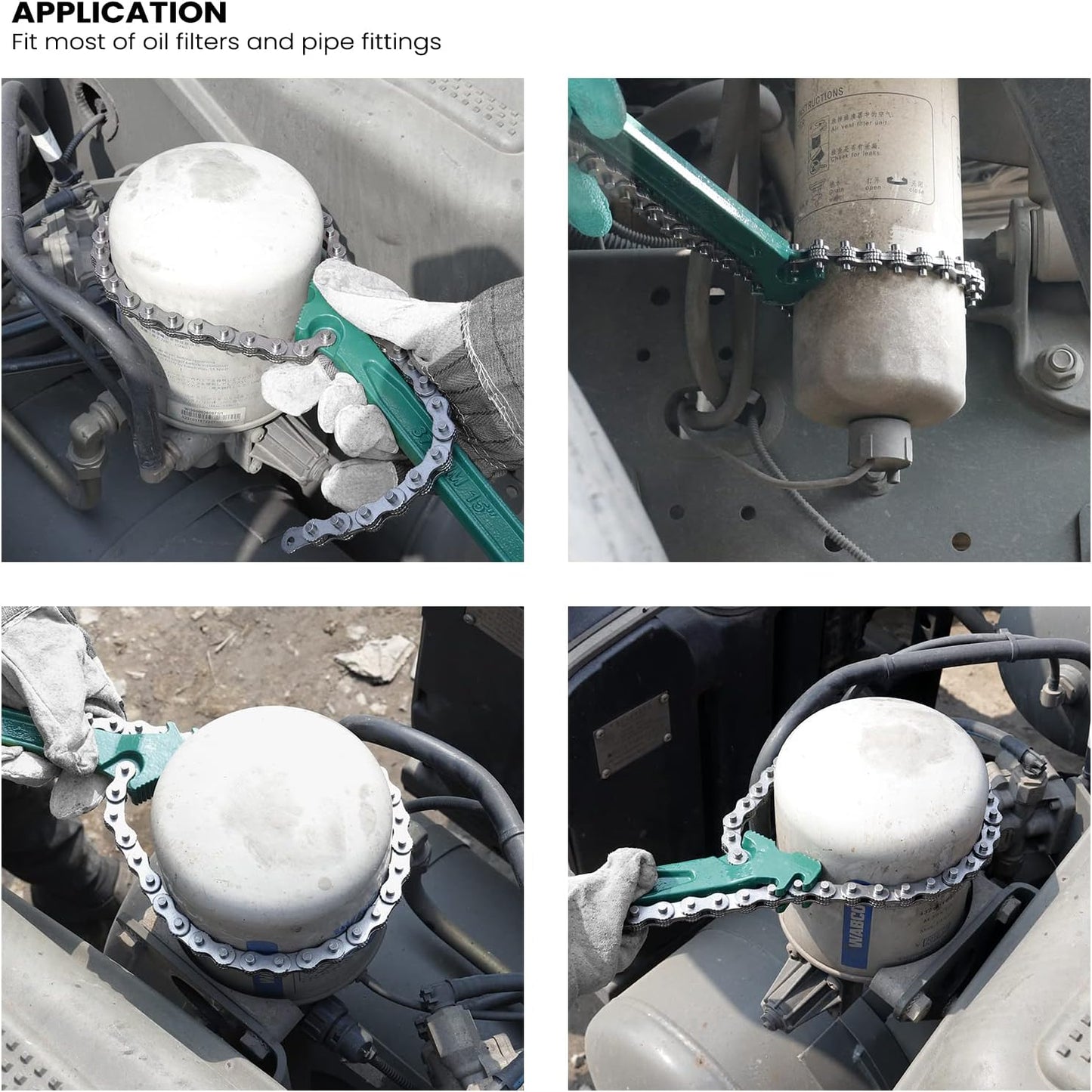 15 Inch Heavy Duty Chain Wrench for Semi Truck, Adjustable Ratcheting Oil Filter Spanner for Tool Pipe Fittings, Universal Drain, Sewer Cap, Shower Head Valve Removal