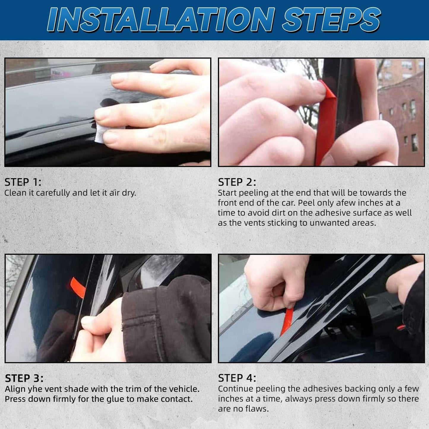 4pcs Front+Rear Smoke Sun/Rain Guard Outside Mount Tape-On Window Visors Compatible with 07-14 Edge 07-15 MKX