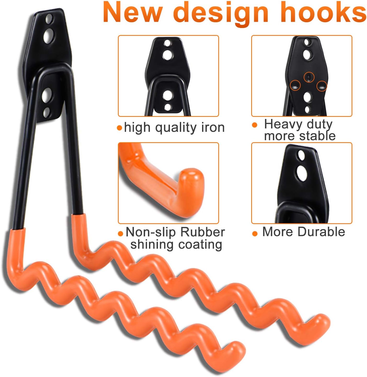 AOBEN Garage Hooks,24Pack Heavy Duty Garage Hanger Organizer Anti-Slip Double Wall Garage Storage Hooks for Ladder, Power Tool,Bike,Ropes (23 Hooks & 1 hoder Strap)-Black