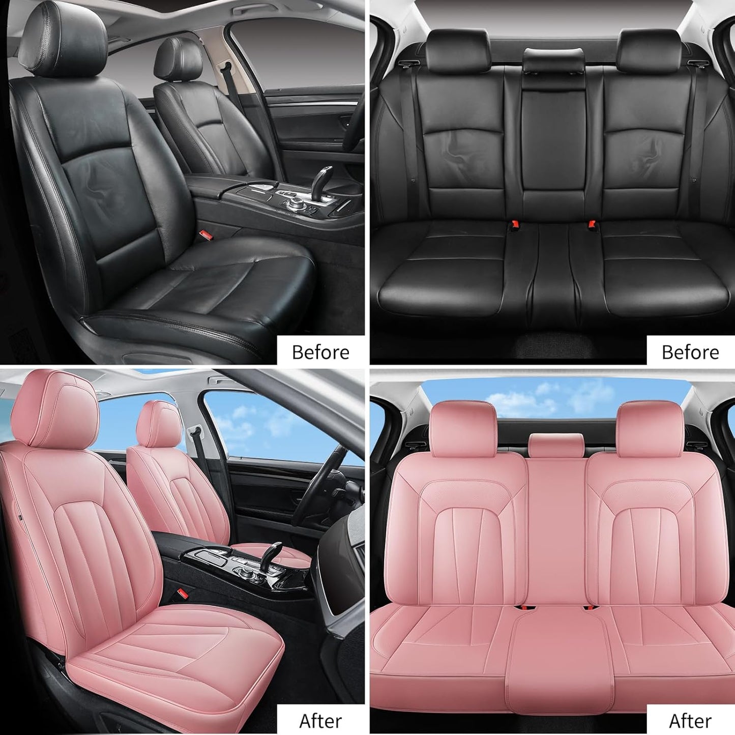 Pink Car Seat Covers,5 Seats Universal Seat Covers for Cars,Luxury Leather Comfortable Automotive Car Seat Protector Universal Fit for Most Cars SUV Sedans