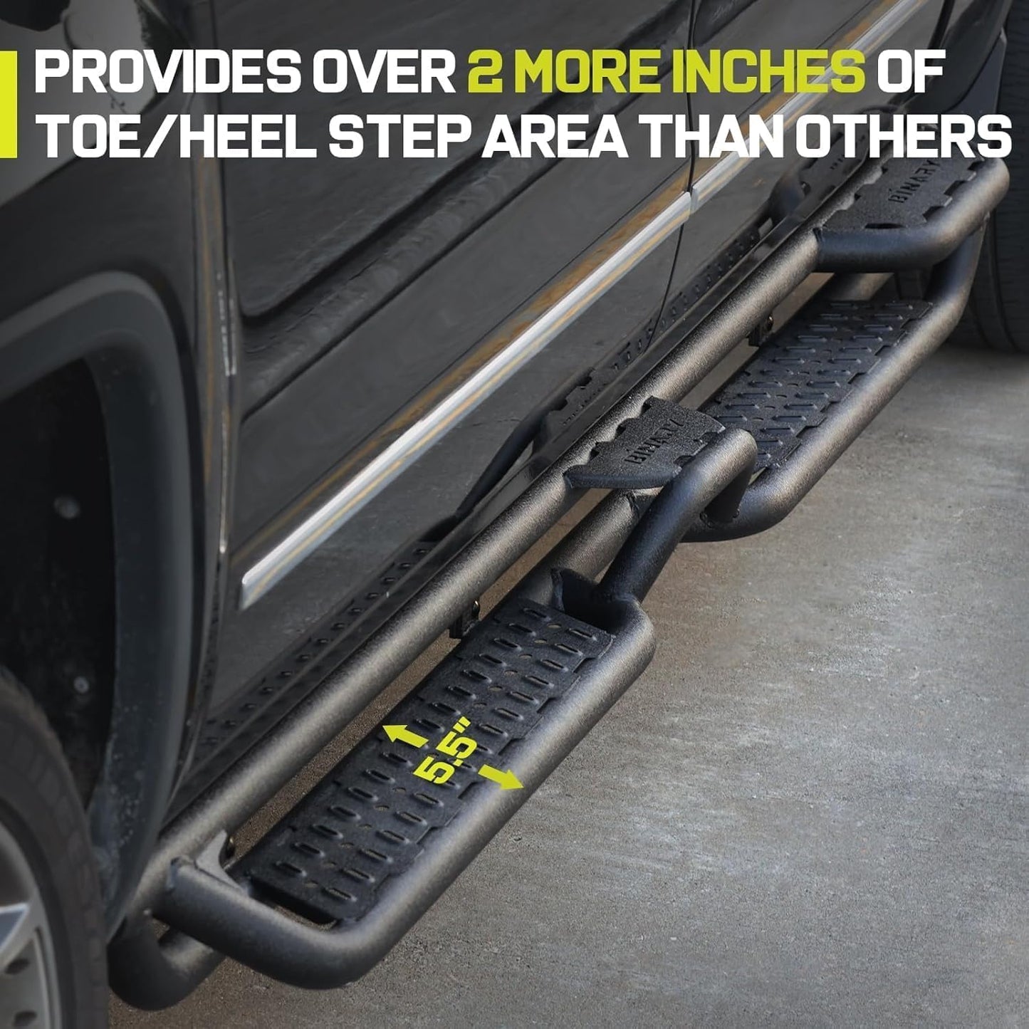 BINARY STAR Running Boards Compatible with Vehicle 2022-2025 Toyota Tundra Double Cab, Two-Stair Side Steps Nerf Bars. 6 Inch Tundra Black Step Bars Made with Carbon Steel.