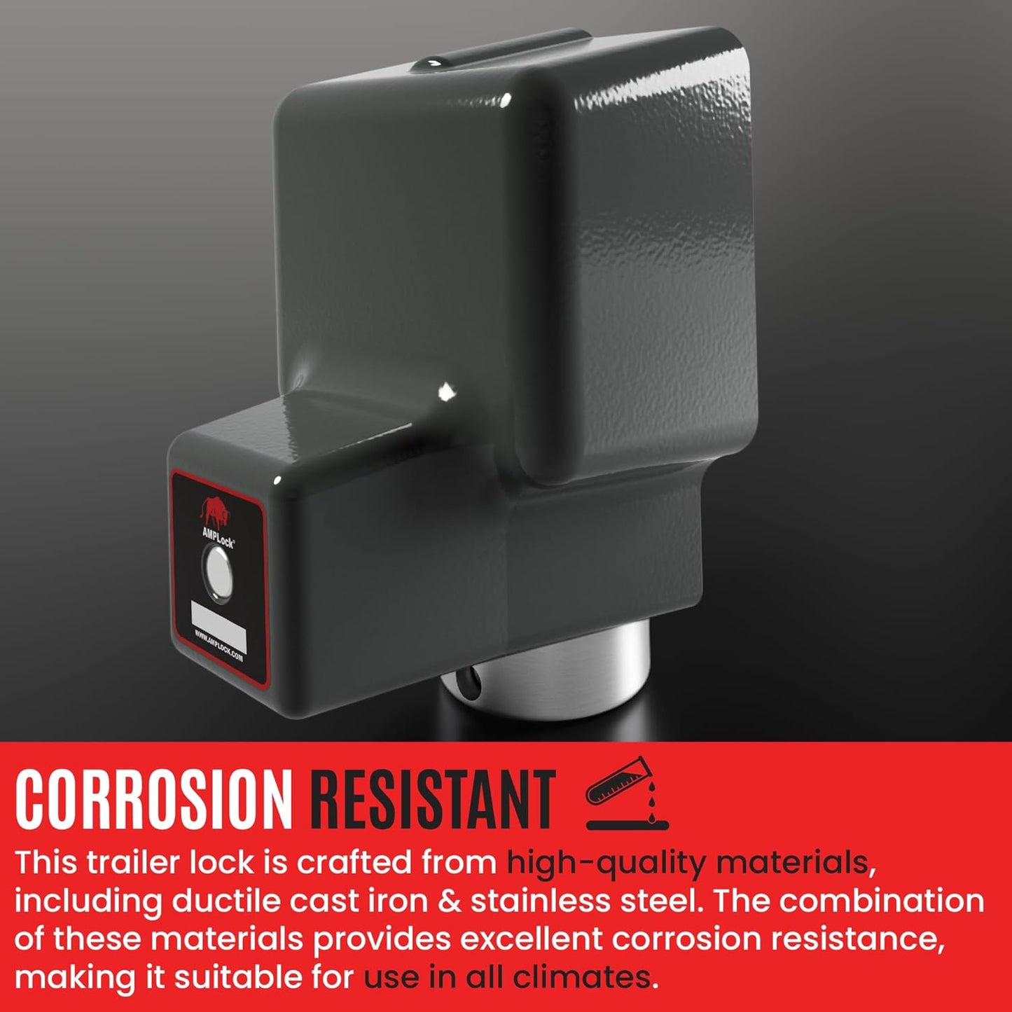 AMPLock - U-BRU2 2" Heavy Duty Ball Coupler Lock - Square Edge Design - Patented Boat Travel Trailer Hitch Locks, 2-Parts Anti Theft Trailer Hitch Lock - RV Accessories, Push & Locking System