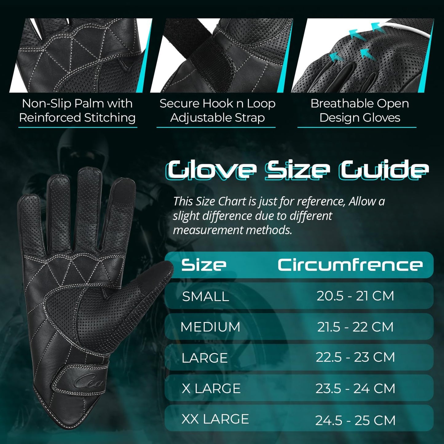 aasportx Motorcycle Gloves - Men's Leather Motorbike Gloves with Touchscreen Function - Non-Slip Pads for Men & Women