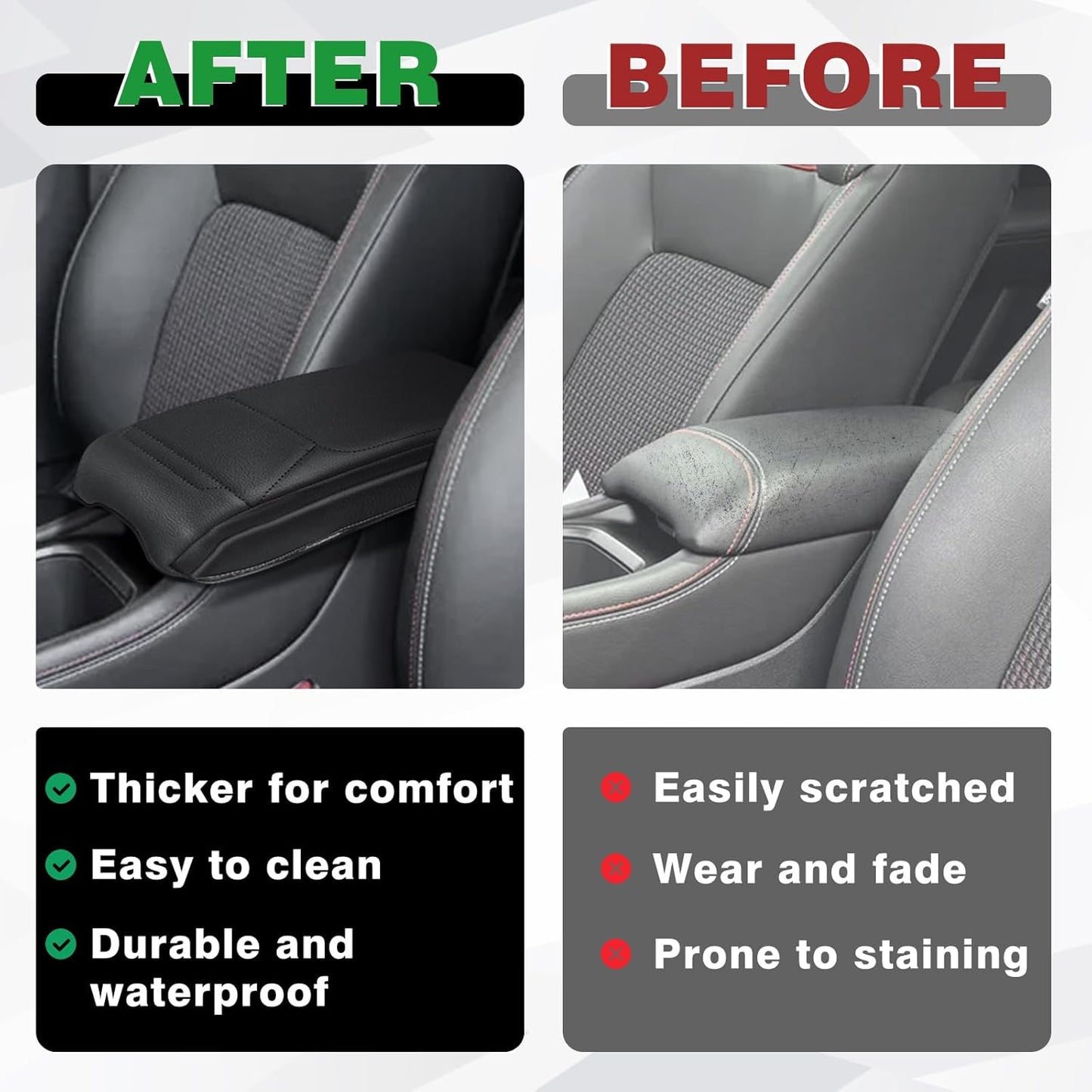 Muslogy Center Console Armrest Cover Compatible with Nissan Kicks S SV SR 2025 Comfort Armrest Pad Arm Rest Cushion Vegan Leather Protector 1-Inch Extra Thick