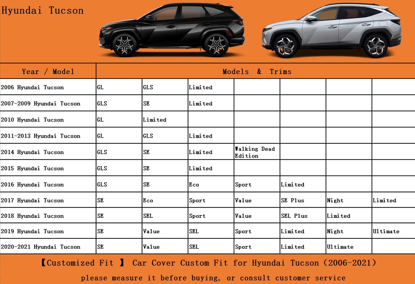 Kayme 6 Layers SUV Car Cover Custom Fit for Hyundai Tucson (2004-2025) Waterproof All Weather for Automobiles, Outdoor Full Cover Rain Sun UV Protection.Silver