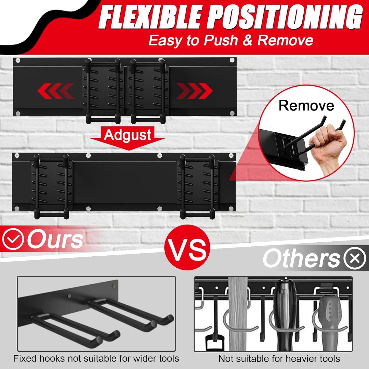 64 Inches Garage Organization, Wall Mount Garden Tool Organizer, 880lbs Adjustable Heavy Duty Metal Hanging Hooks, Garden Tool Storage Rack for Garage, Yard, and Shed (4 Racks, 12 Hooks)