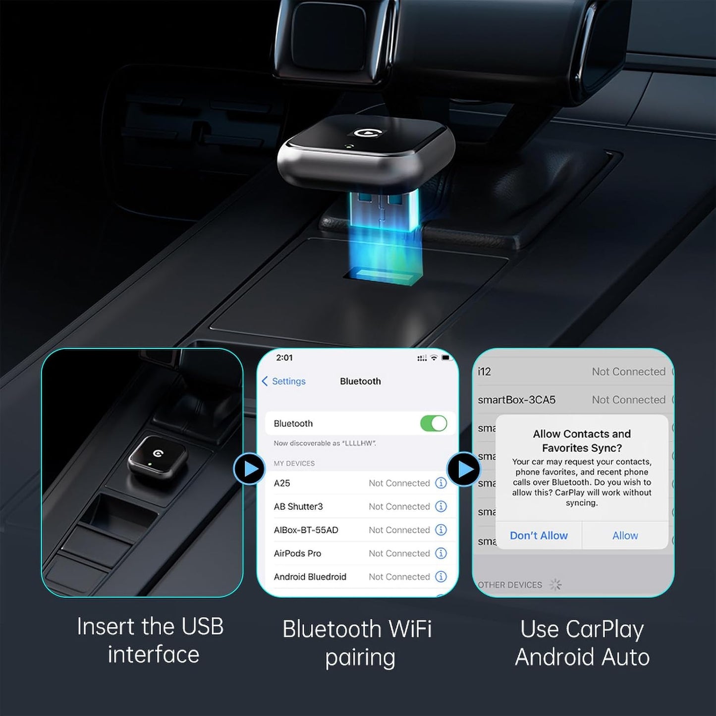 Wireless CarPlay Adapter for iPhone - Upgraded Mini Design, USB/USB-C Plug & Play Converts Wired Connection - Compatible with iOS 10+ & Factory CarPlay Cars