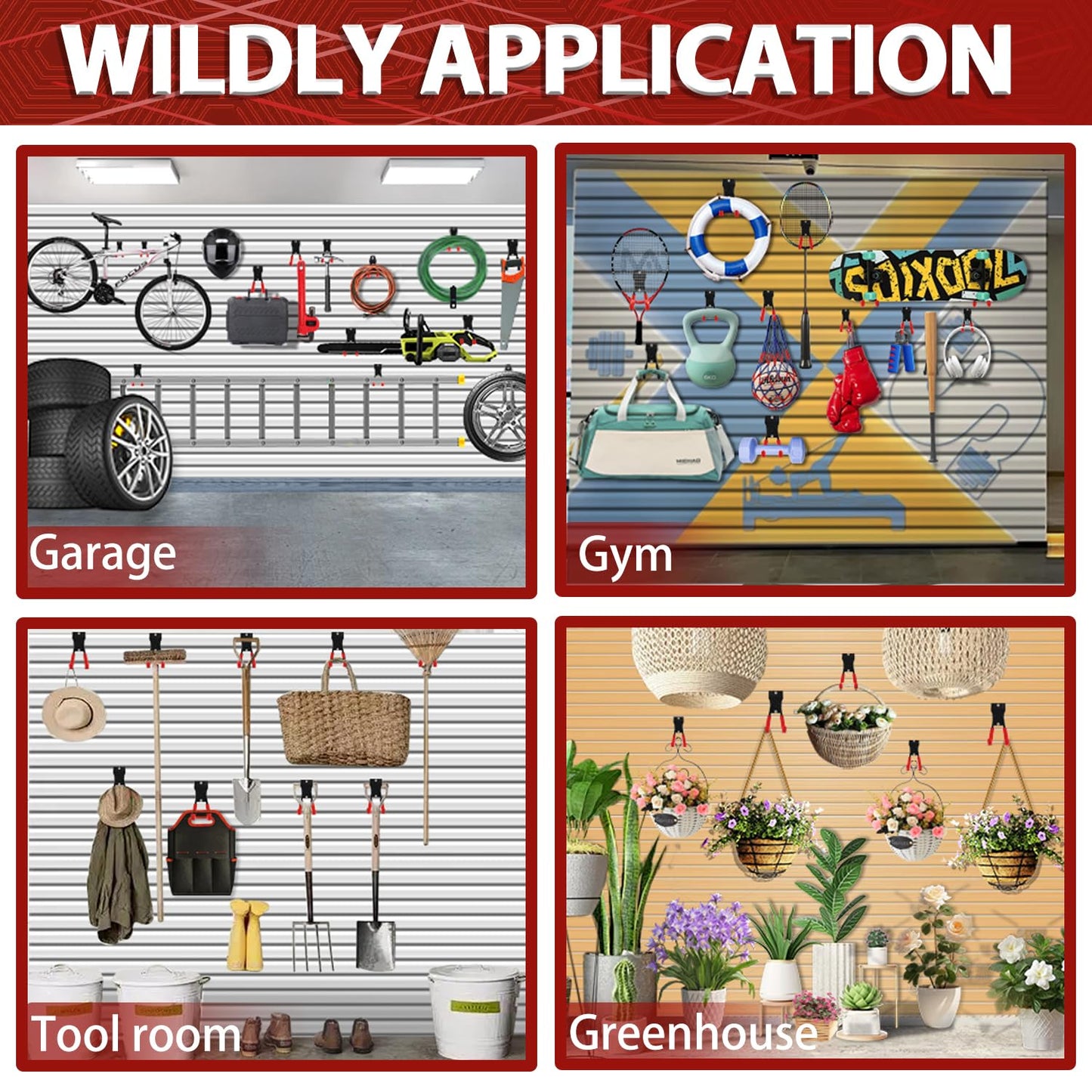 3-H Slatwall Accessories 18 Pack, Slatwall Hooks & Hangers Multi Sizes, Slat Wall Heavy Duty for Space Saving Used as Proslat Accessories with Slatwall Panel(Red)