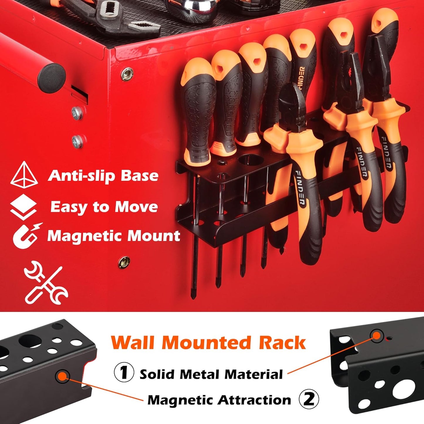 ULIBERMAGNET Magnetic Screwdriver Rack,Heavy Duty Magnetic Tool Holder,Pliers Organizer Rack for Screwdriver, Plier, Shears,Magnetic Mount Tools Rack for Garage,Tool Cart,Pegboards,Workbench