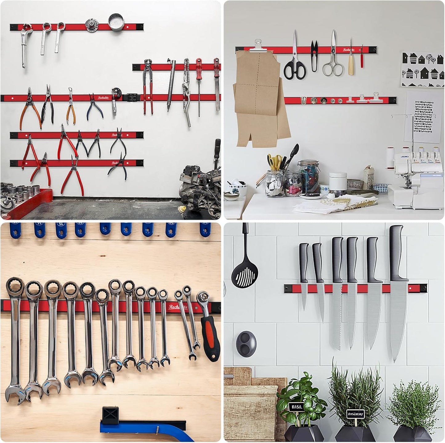 4 Pieces 24" Magnetic Tool Holder Strip, Red Magnet Bar, Metal Tool Organizer Rack for Garage Organization, Easy To Install in Workshop, Mounting Screws Included